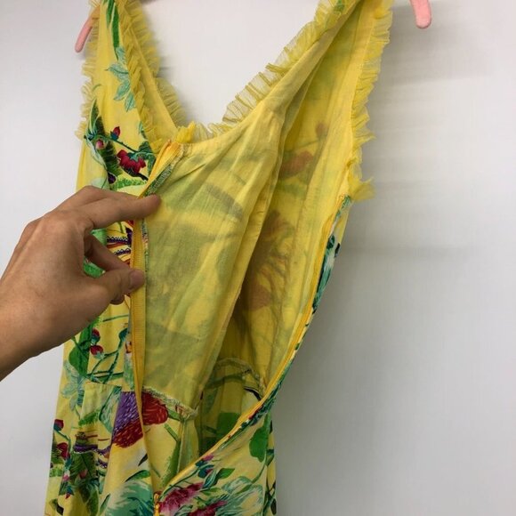 Handmade Yellow Tropical Floral Patterned Sleeveless Mini Dress size ~M - Picture 12 of 15